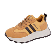 Lade das Bild in den Galerie-Viewer, Platform Sneakers for Women - Fashion Leather Chunky Lace up Wedge Tennis Shoes Increasing