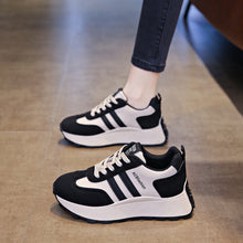 Lade das Bild in den Galerie-Viewer, Platform Sneakers for Women - Fashion Leather Chunky Lace up Wedge Tennis Shoes Increasing