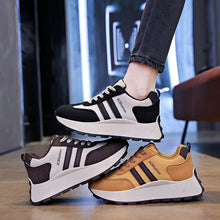 Lade das Bild in den Galerie-Viewer, Platform Sneakers for Women - Fashion Leather Chunky Lace up Wedge Tennis Shoes Increasing
