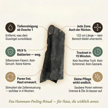 Lade das Bild in den Galerie-Viewer, TQGOLD Peeling Waschlappen Hammam 122cm Bambus Aktivkohle schwarz
